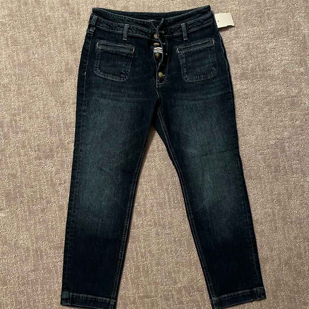 Dark denim high rise slim capri style jeans